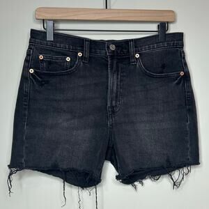 Gap Black Denim Cut-Off Shorts Size 28/6 High-Rise 4" Inseam Distressed